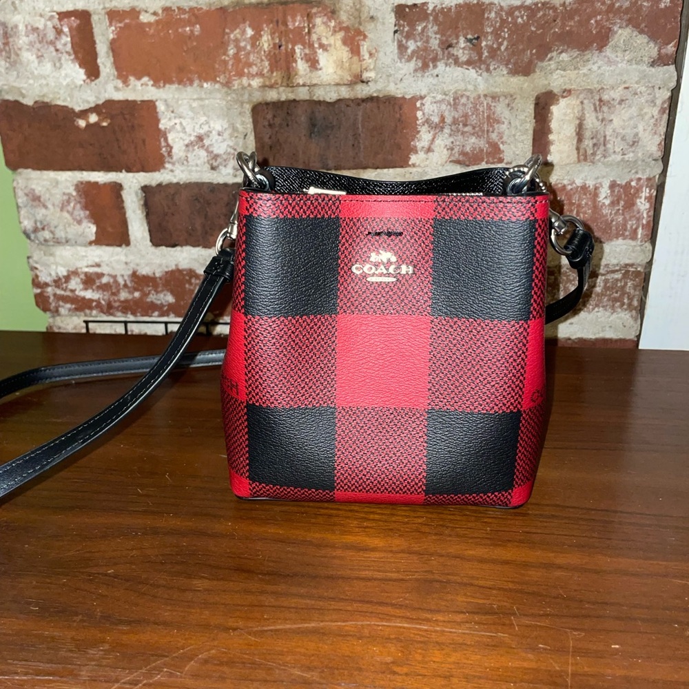 Coach C7267 Mini Town Bucket Bag Crossbody With Buffalo Plaid Print